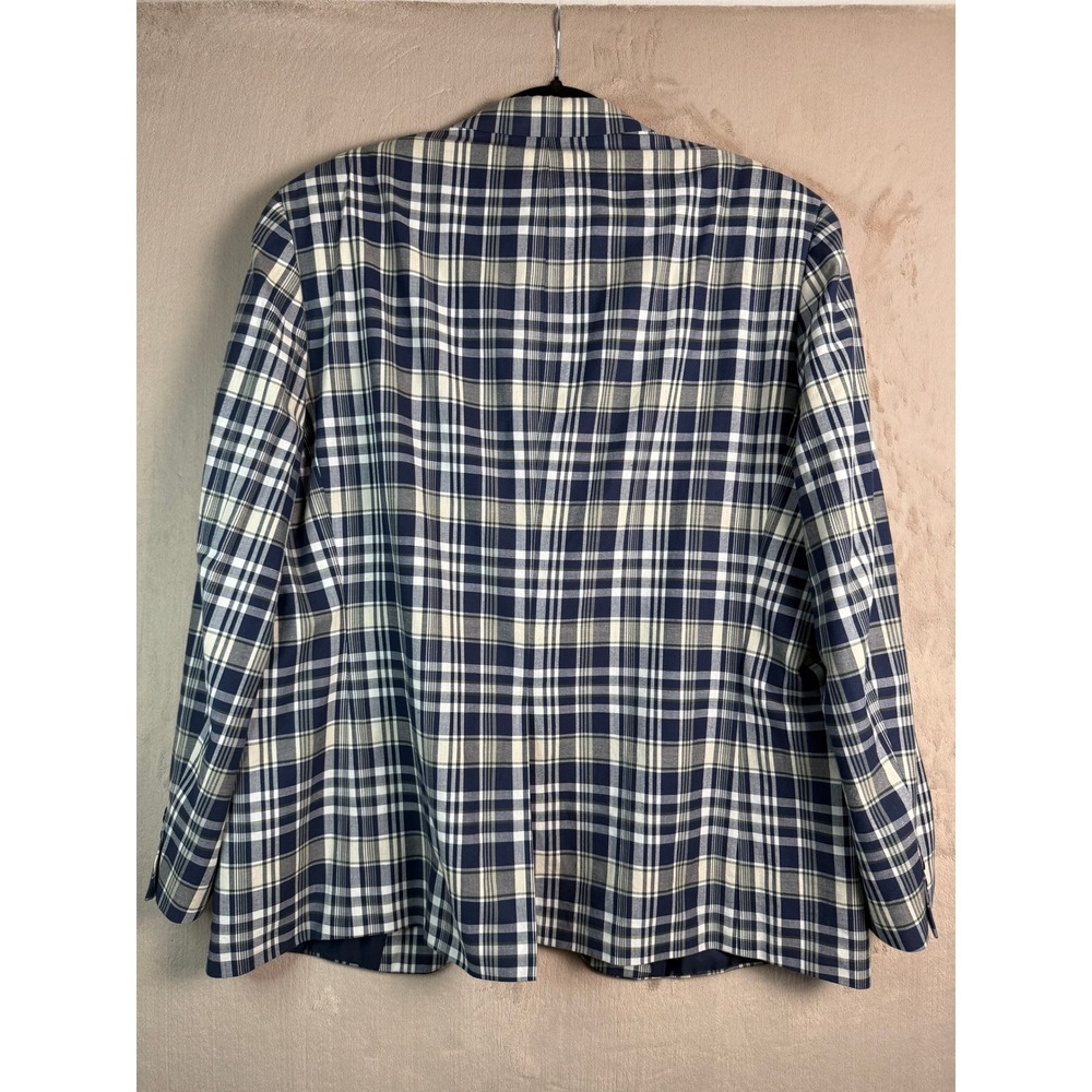 Lauren Ralph Lauren Mens 46R Plaid Blazer Navy White Cotton Sport Coat Jacket - Picture 5 of 11